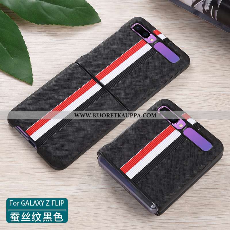 Kuori Samsung Z Flip, Kuoret Samsung Z Flip, Kotelo Samsung Z Flip Nahkakuori Suojaus Puhelimen Must
