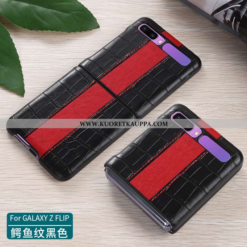 Kuori Samsung Z Flip, Kuoret Samsung Z Flip, Kotelo Samsung Z Flip Nahkakuori Suojaus Puhelimen Must