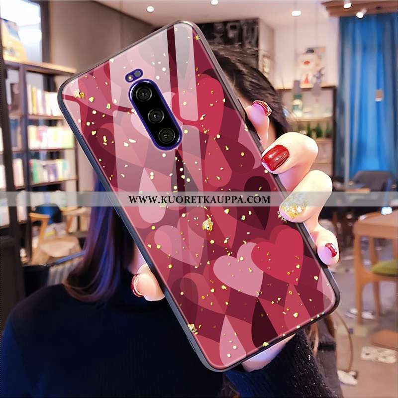 Kuori Sony Xperia 1, Kuoret Sony Xperia 1, Kotelo Sony Xperia 1 Lasi Musta Net Red Puhelimen Tuuli M