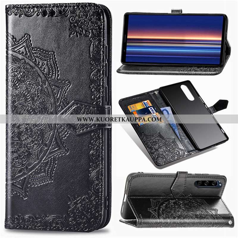 Kuori Sony Xperia 5, Kuoret Sony Xperia 5, Kotelo Sony Xperia 5 Nahka Suojaus Kukka Puhelimen Sinine