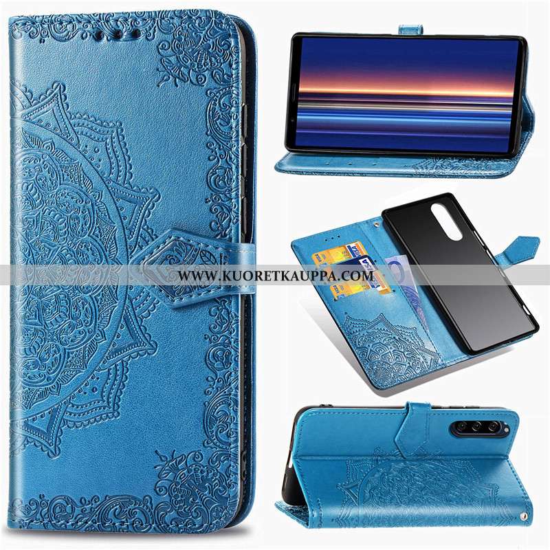 Kuori Sony Xperia 5, Kuoret Sony Xperia 5, Kotelo Sony Xperia 5 Nahka Suojaus Kukka Puhelimen Sinine