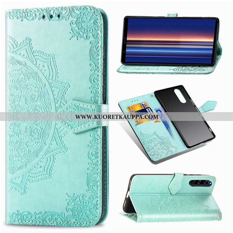 Kuori Sony Xperia 5, Kuoret Sony Xperia 5, Kotelo Sony Xperia 5 Nahka Suojaus Kukka Puhelimen Sinine