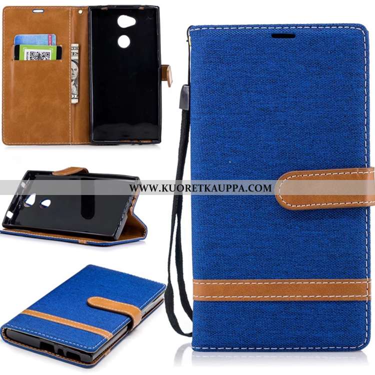 Kuori Sony Xperia L2, Kuoret Sony Xperia L2, Kotelo Sony Xperia L2 Nahkakuori Salkku Sininen Murtuma