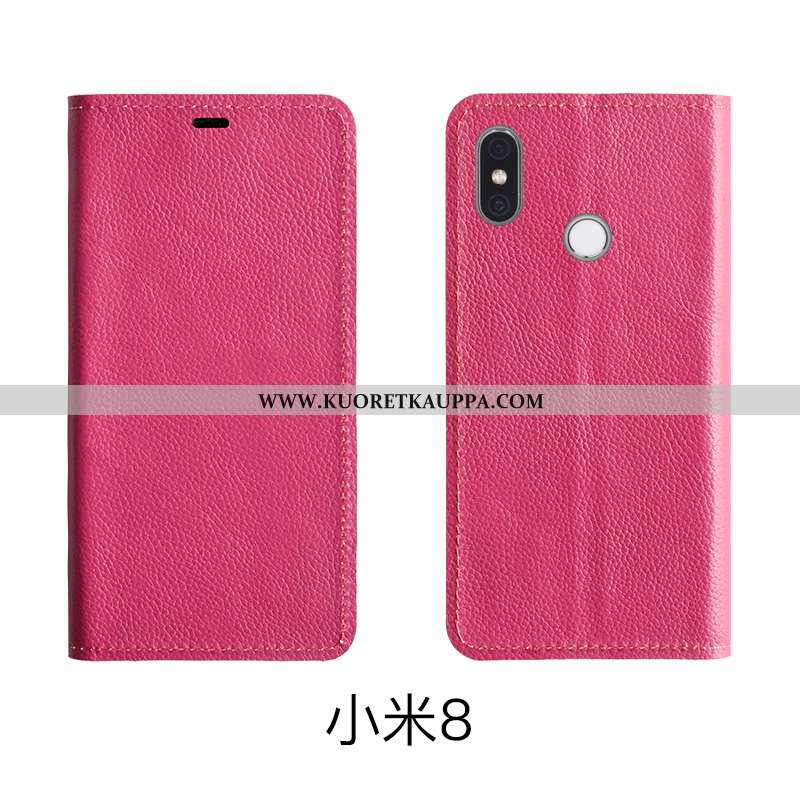 Kuori Xiaomi Mi 8, Kuoret Xiaomi Mi 8, Kotelo Xiaomi Mi 8 Aito Nahka Nahka Suojauskuori Punainen Pin