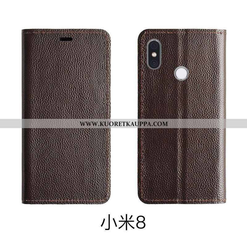 Kuori Xiaomi Mi 8, Kuoret Xiaomi Mi 8, Kotelo Xiaomi Mi 8 Aito Nahka Nahka Suojauskuori Punainen Pin