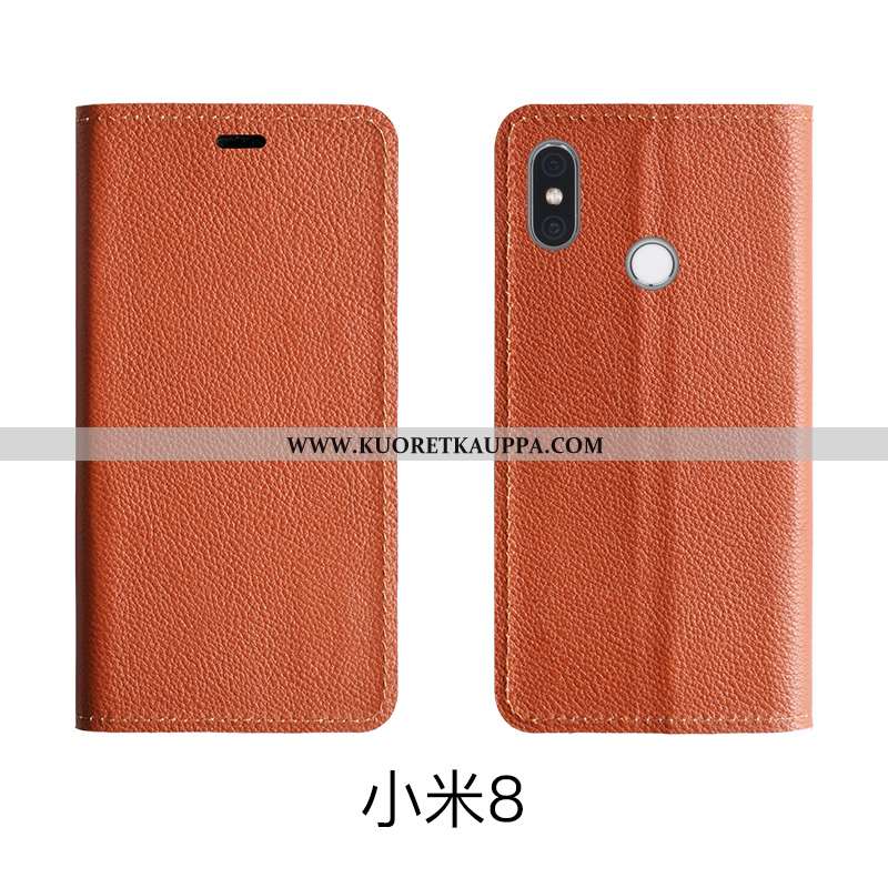 Kuori Xiaomi Mi 8, Kuoret Xiaomi Mi 8, Kotelo Xiaomi Mi 8 Aito Nahka Nahka Suojauskuori Punainen Pin