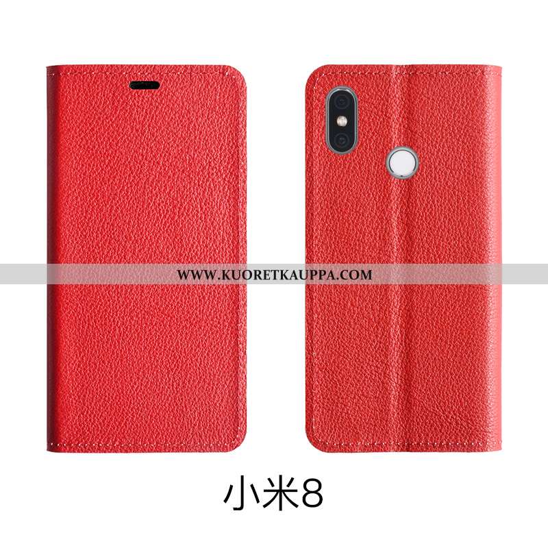 Kuori Xiaomi Mi 8, Kuoret Xiaomi Mi 8, Kotelo Xiaomi Mi 8 Aito Nahka Nahka Suojauskuori Punainen Pin