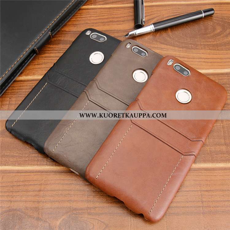 Kuori Xiaomi Mi A2, Kuoret Xiaomi Mi A2, Kotelo Xiaomi Mi A2 Nahkakuori Puhelimen Takakansi Ruskea