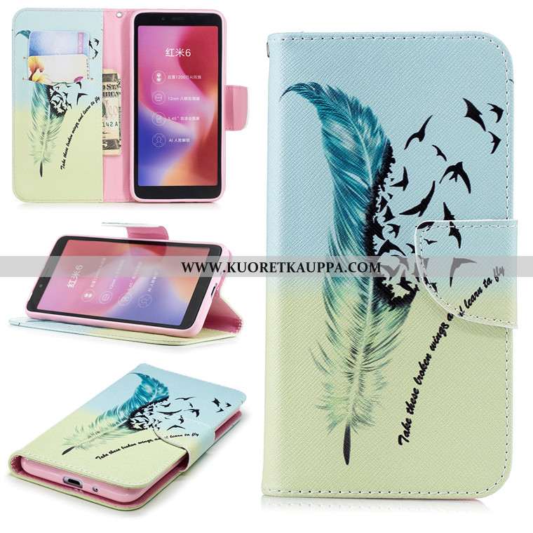 Kuori Xiaomi Redmi 6, Kuoret Xiaomi Redmi 6, Kotelo Xiaomi Redmi 6 Sarjakuva Nahkakuori Sininen All 