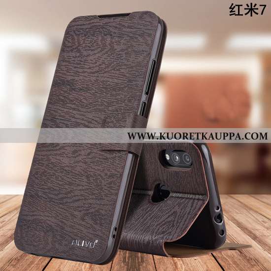 Kuori Xiaomi Redmi 7, Kuoret Xiaomi Redmi 7, Kotelo Xiaomi Redmi 7 Suojaus Nahkakuori Punainen Murtu