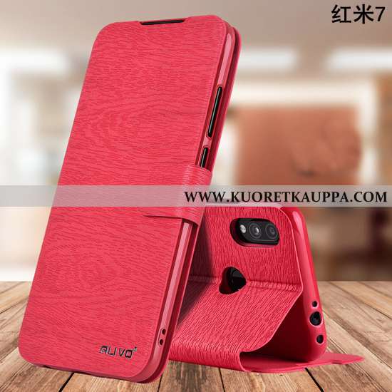 Kuori Xiaomi Redmi 7, Kuoret Xiaomi Redmi 7, Kotelo Xiaomi Redmi 7 Suojaus Nahkakuori Punainen Murtu