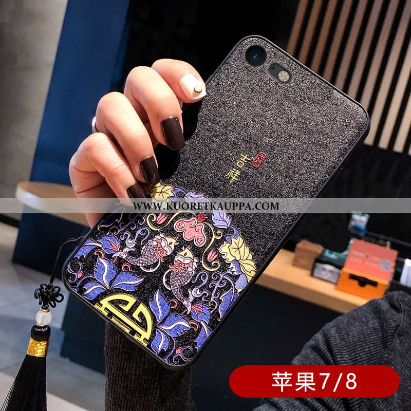 Kuori iPhone 7, Kuoret iPhone 7, Kotelo iPhone 7 Nahkakuori Ripustettavat Koristeet Musta Kohokuvioi