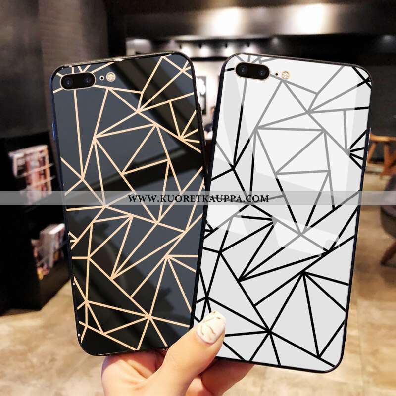 Kuori iPhone 7 Plus, Kuoret iPhone 7 Plus, Kotelo iPhone 7 Plus Silikoni Suojaus Lasi Geometria Must