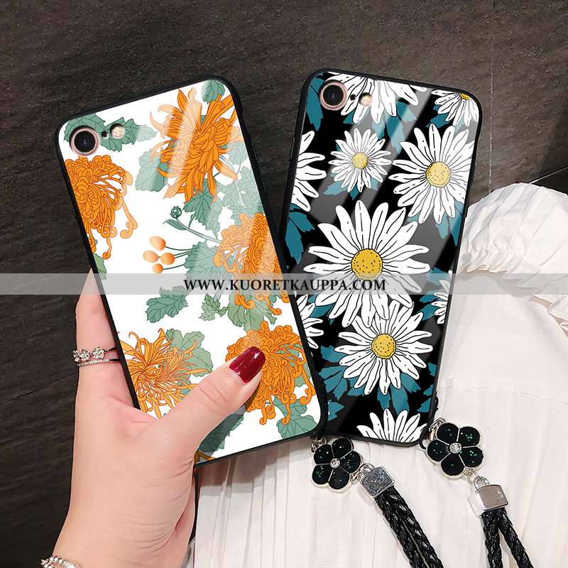 Kuori iPhone 8, Kuoret iPhone 8, Kotelo iPhone 8 Lasi Tila Murtumaton Silikoni Auringonkukka Oranssi