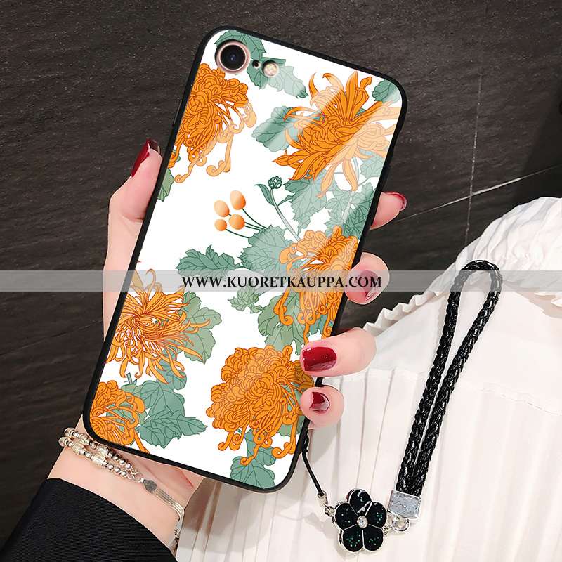 Kuori iPhone 8, Kuoret iPhone 8, Kotelo iPhone 8 Lasi Tila Murtumaton Silikoni Auringonkukka Oranssi