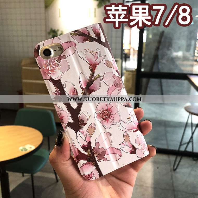 Kuori iPhone 8, Kuoret iPhone 8, Kotelo iPhone 8 Suojaus Nahkakuori Kukka- Sininen Puhelimen