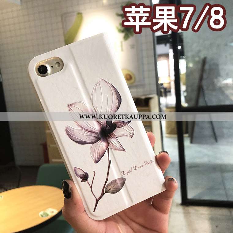 Kuori iPhone 8, Kuoret iPhone 8, Kotelo iPhone 8 Suojaus Nahkakuori Kukka- Sininen Puhelimen