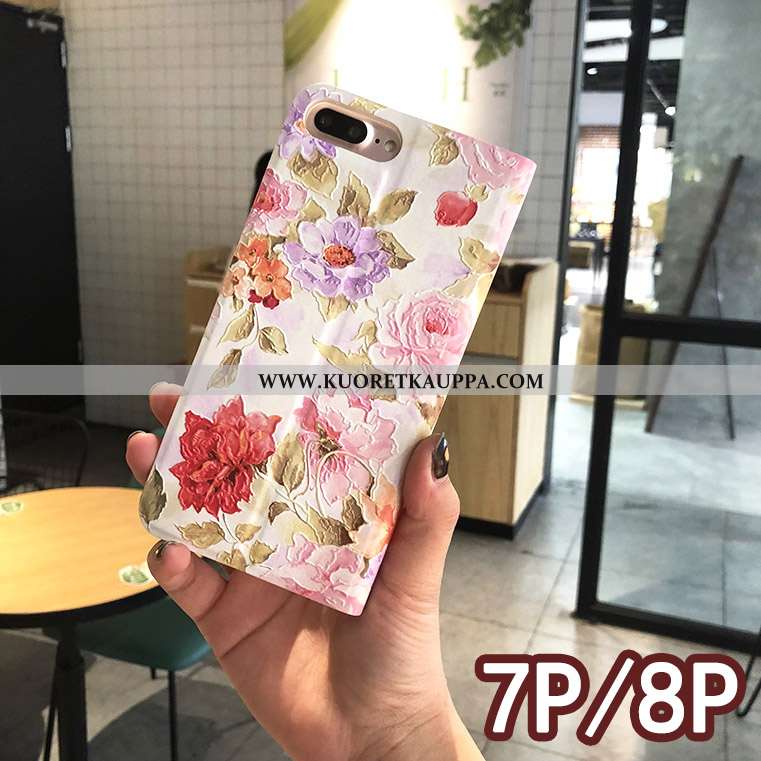 Kuori iPhone 8, Kuoret iPhone 8, Kotelo iPhone 8 Suojaus Nahkakuori Kukka- Sininen Puhelimen