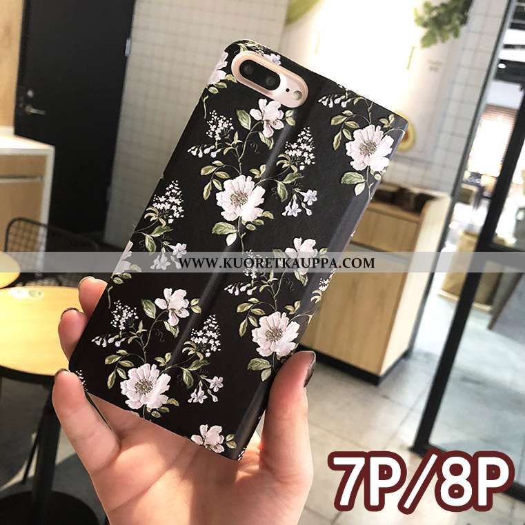 Kuori iPhone 8, Kuoret iPhone 8, Kotelo iPhone 8 Suojaus Nahkakuori Kukka- Sininen Puhelimen