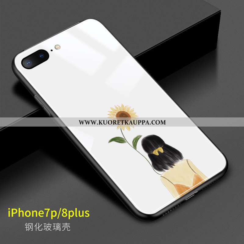 Kuori iPhone 8 Plus, Kuoret iPhone 8 Plus, Kotelo iPhone 8 Plus Lasi Luova Auringonkukka Taide Valko