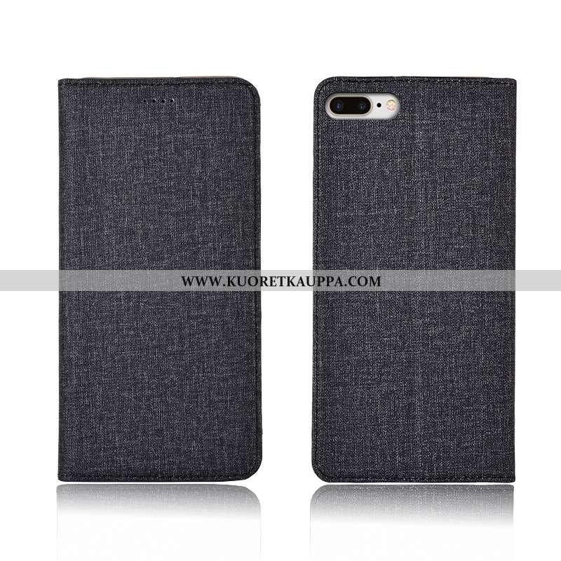 Kuori iPhone 8 Plus, Kuoret iPhone 8 Plus, Kotelo iPhone 8 Plus Pellava Nahkakuori Uusi Suojaus Must