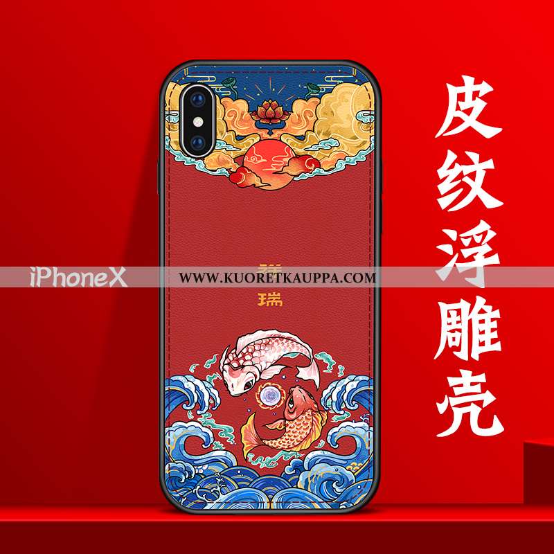 Kuori iPhone X, Kuoret iPhone X, Kotelo iPhone X Kukkakuvio Suuntaus Murtumaton Nahka Punainen