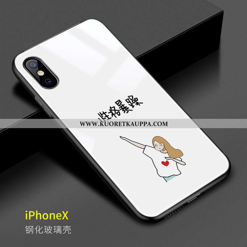 Kuori iPhone X, Kuoret iPhone X, Kotelo iPhone X Luova Lasi Persoonallisuus Kova Valkoinen