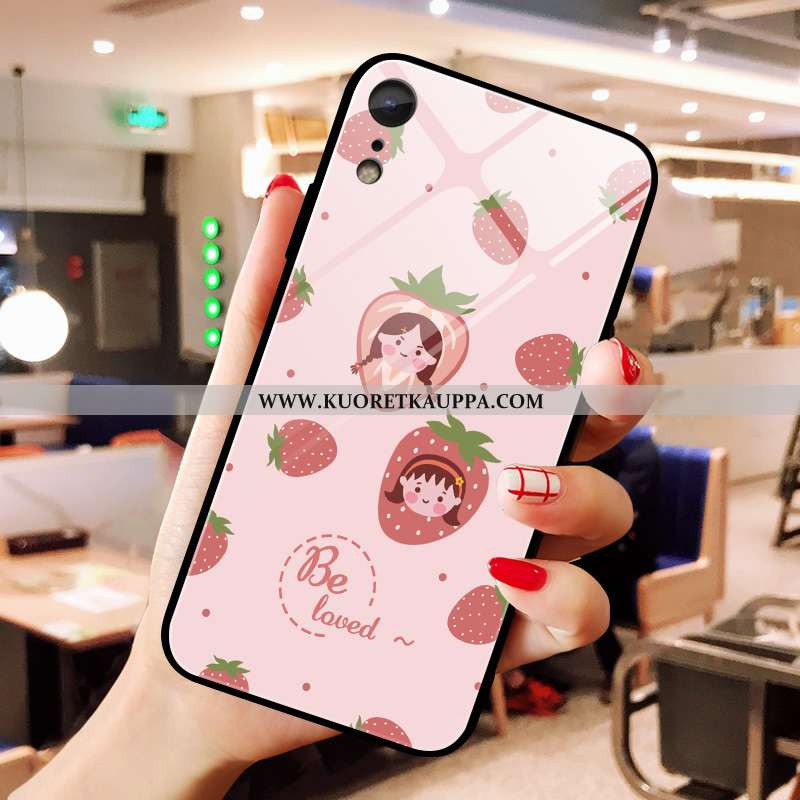 Kuori iPhone Xr, Kuoret iPhone Xr, Kotelo iPhone Xr Lasi Vihreä Lehmä Jauhe Pinkki