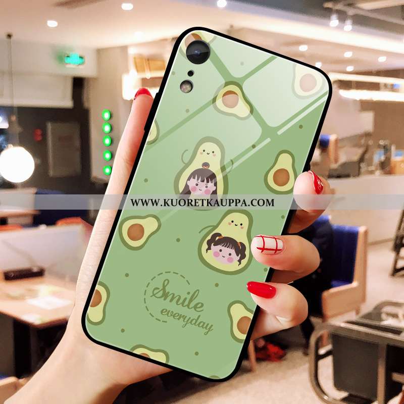 Kuori iPhone Xr, Kuoret iPhone Xr, Kotelo iPhone Xr Lasi Vihreä Lehmä Jauhe Pinkki