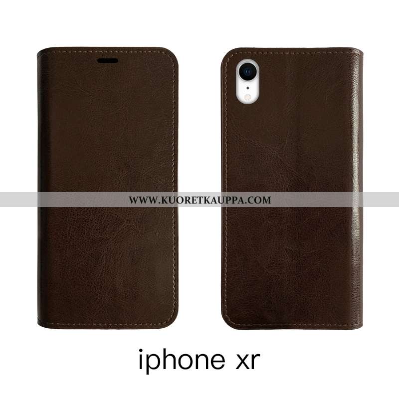Kuori iPhone Xr, Kuoret iPhone Xr, Kotelo iPhone Xr Nahkakuori Aito Nahka Suojaus Ruskea