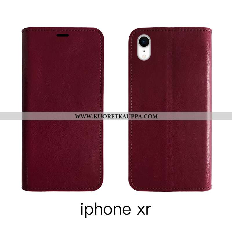 Kuori iPhone Xr, Kuoret iPhone Xr, Kotelo iPhone Xr Nahkakuori Aito Nahka Suojaus Ruskea