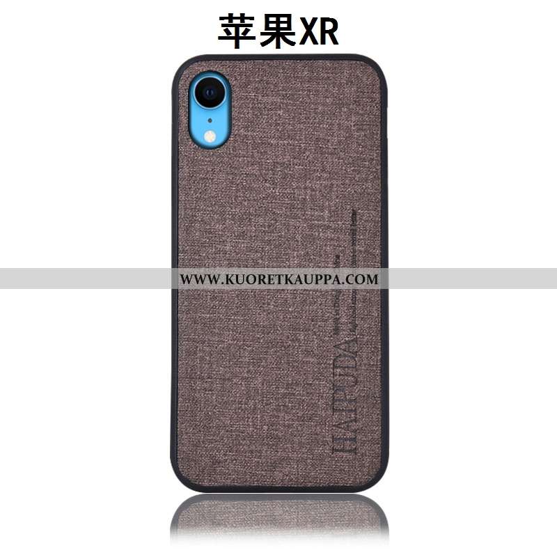 Kuori iPhone Xr, Kuoret iPhone Xr, Kotelo iPhone Xr Pellava Nahkakuori Takakansi Sininen