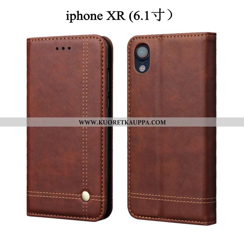 Kuori iPhone Xr, Kuoret iPhone Xr, Kotelo iPhone Xr Suojaus Nahkakuori Puhelimen Murtumaton Ruskea
