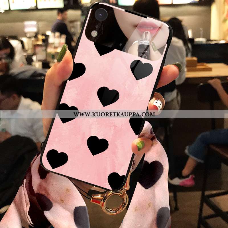 Kuori iPhone Xr, Kuoret iPhone Xr, Kotelo iPhone Xr Suuntaus Lasi Yksinkertainen Jauhe Net Red Pinkk