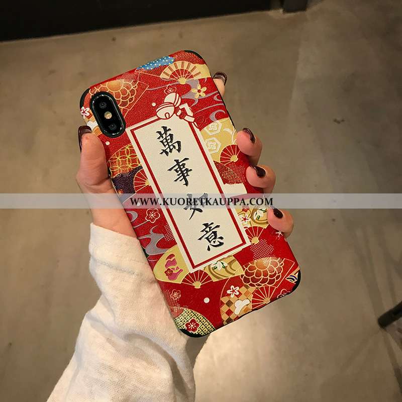 Kuori iPhone Xs, Kuoret iPhone Xs, Kotelo iPhone Xs Luova Vuosikerta Kukkakuvio Mulberry Silkki Puhe