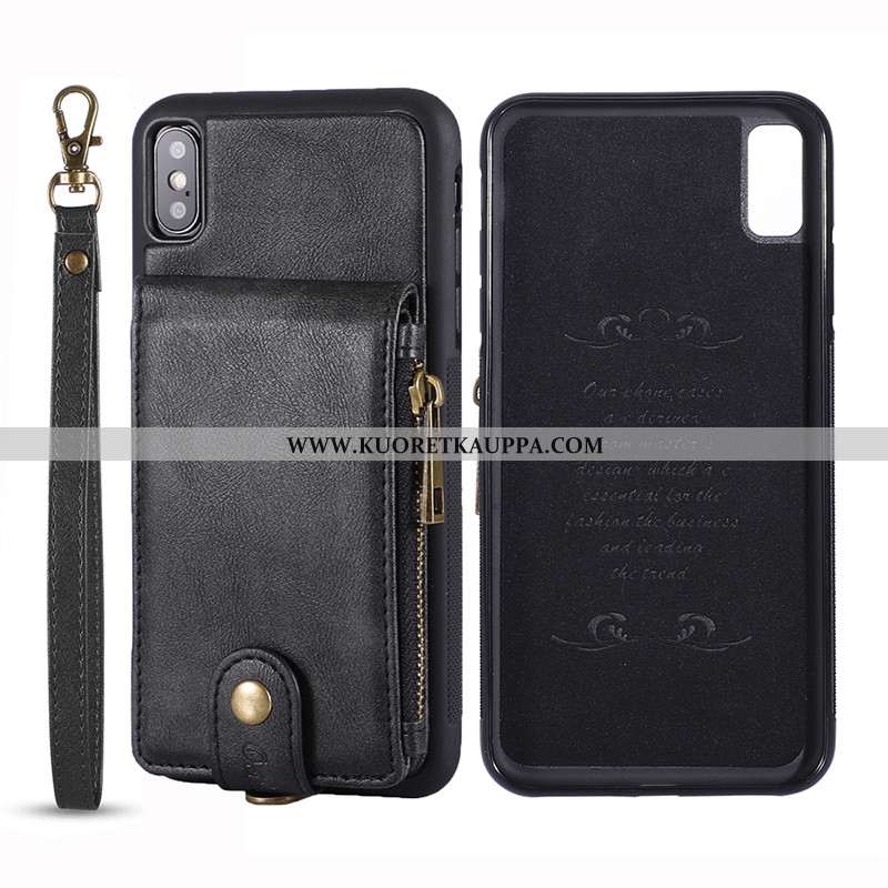 Kuori iPhone Xs, Kuoret iPhone Xs, Kotelo iPhone Xs Nahkakuori Aito Nahka Puhelimen Lehmä Nahka Must