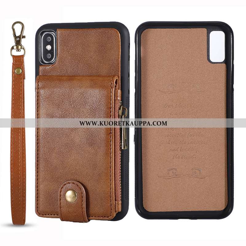 Kuori iPhone Xs, Kuoret iPhone Xs, Kotelo iPhone Xs Nahkakuori Aito Nahka Puhelimen Lehmä Nahka Must