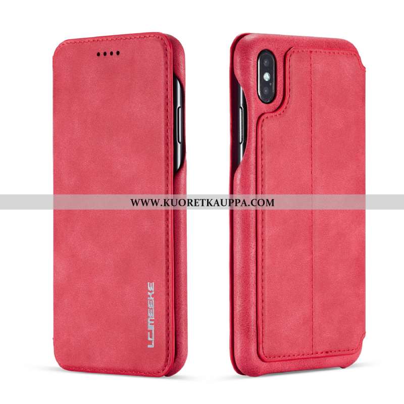Kuori iPhone Xs, Kuoret iPhone Xs, Kotelo iPhone Xs Nahkakuori Nahka Punainen All Inclusive