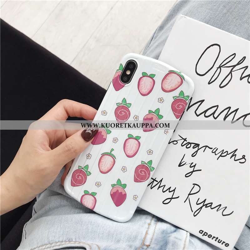 Kuori iPhone Xs, Kuoret iPhone Xs, Kotelo iPhone Xs Silikoni Ihana Rakastunut Mansikka Valkoinen