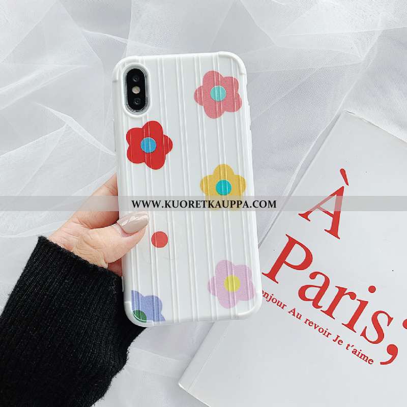 Kuori iPhone Xs, Kuoret iPhone Xs, Kotelo iPhone Xs Suojaus Silikoni Net Red Valkoinen Kukka Punaine