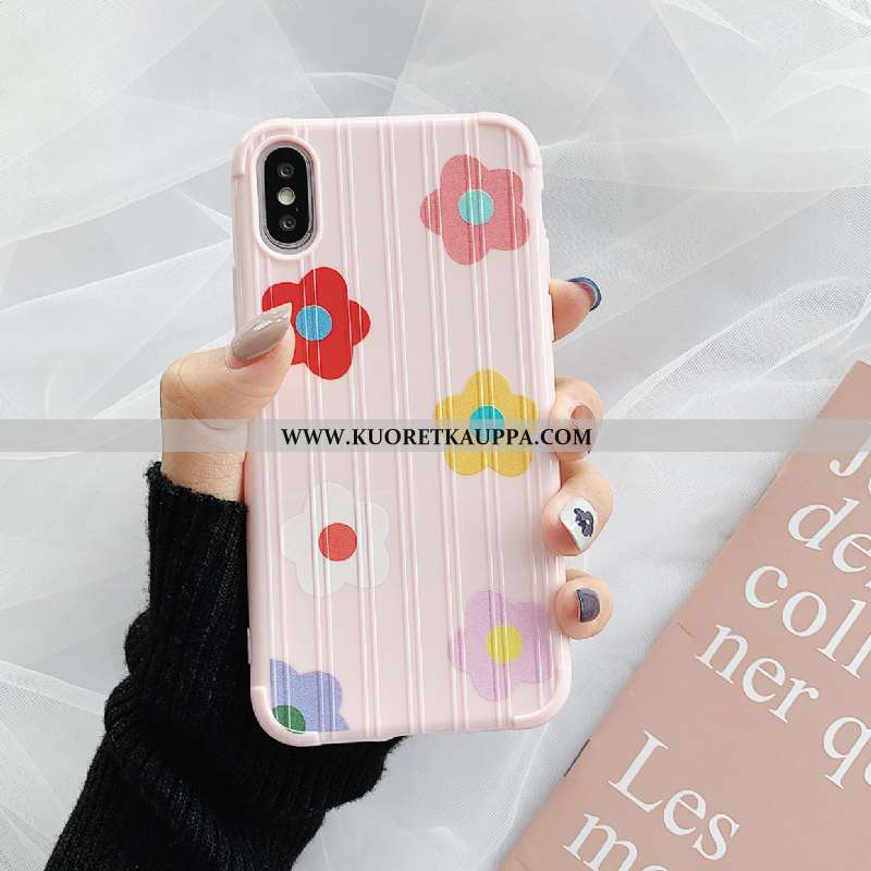 Kuori iPhone Xs, Kuoret iPhone Xs, Kotelo iPhone Xs Suojaus Silikoni Net Red Valkoinen Kukka Punaine