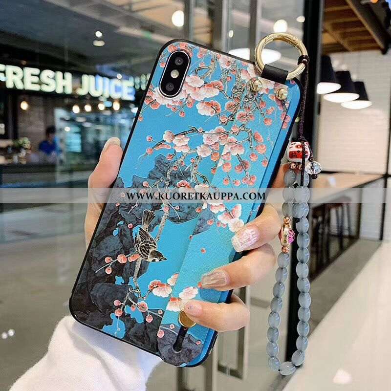 Kuori iPhone Xs, Kuoret iPhone Xs, Kotelo iPhone Xs Suojaus Vuosikerta Kukkia Puhelimen Sininen