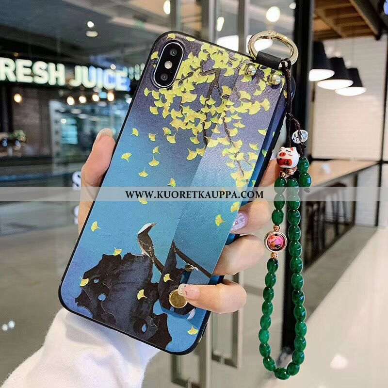 Kuori iPhone Xs, Kuoret iPhone Xs, Kotelo iPhone Xs Suojaus Vuosikerta Kukkia Puhelimen Sininen