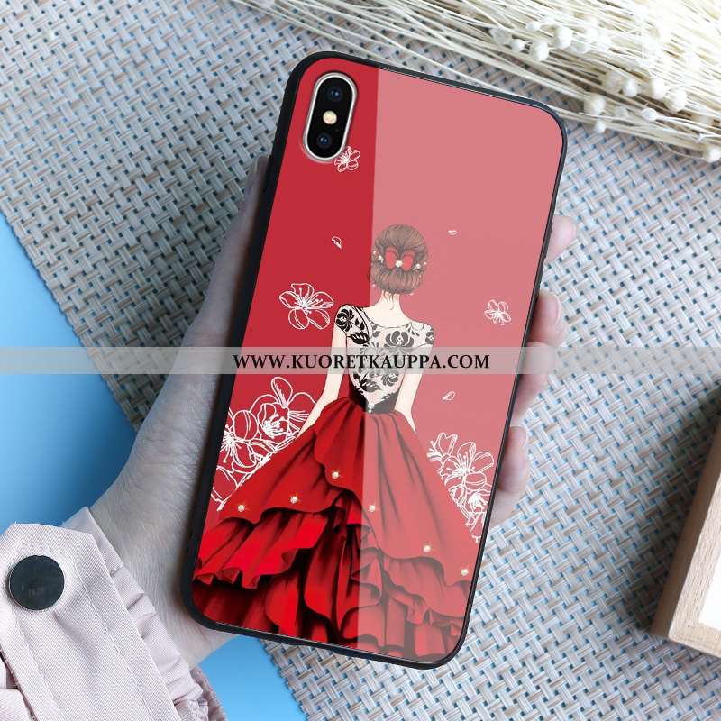 Kuori iPhone Xs Max, Kuoret iPhone Xs Max, Kotelo iPhone Xs Max Lasi Peili Kaunis Punainen