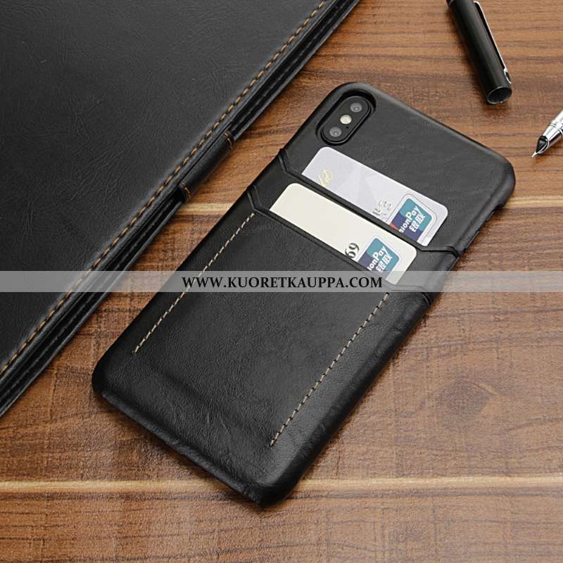 Kuori iPhone Xs Max, Kuoret iPhone Xs Max, Kotelo iPhone Xs Max Nahka Suojaus Pankkikortti Mustat