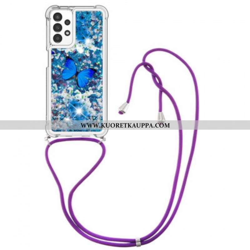 Case Samsung Galaxy A13 Kiristysnyörillä Kiristysnyöri Paljettiperhosia