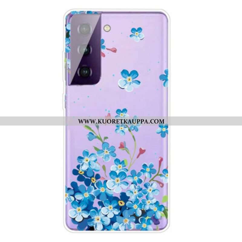 Case Samsung Galaxy S21 FE Sinisiä Kukkia