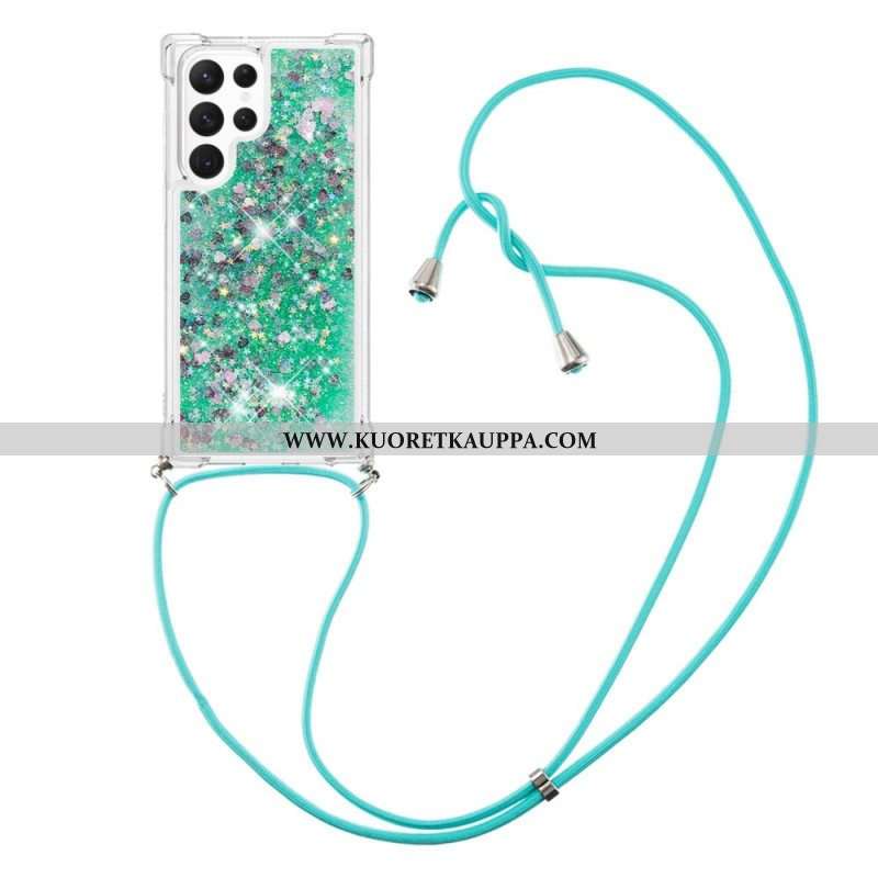 Case Samsung Galaxy S23 Ultra 5G Paljetteja Kiristysnyörillä