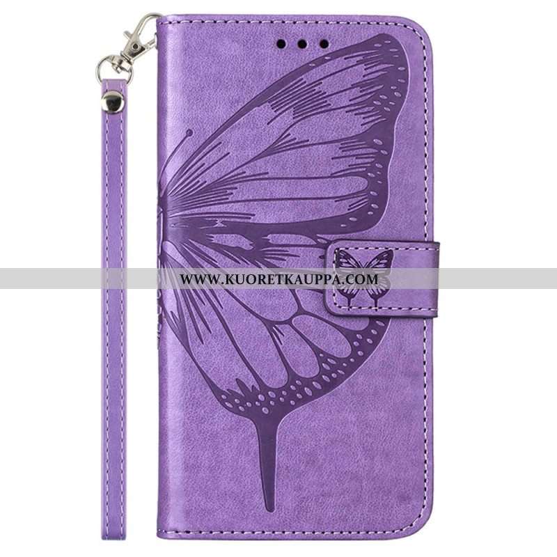 Flip Case Moto G73 5G Suojaketju Kuori Strappy Kukkaperhonen