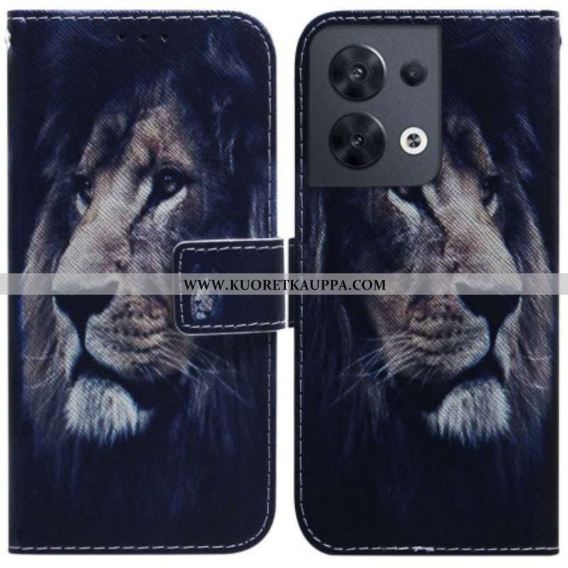 Flip Case Oppo Reno 8 Suojaketju Kuori Lanyard Lion